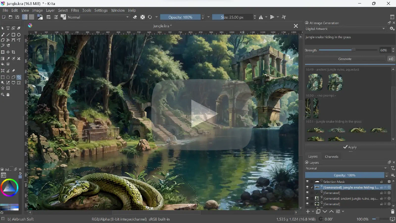 Krita AI Diffusion选区生成与候选结果界面