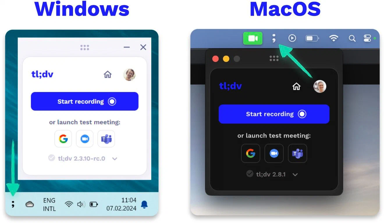 tl;dv Windows 与 macOS 桌面录制入口