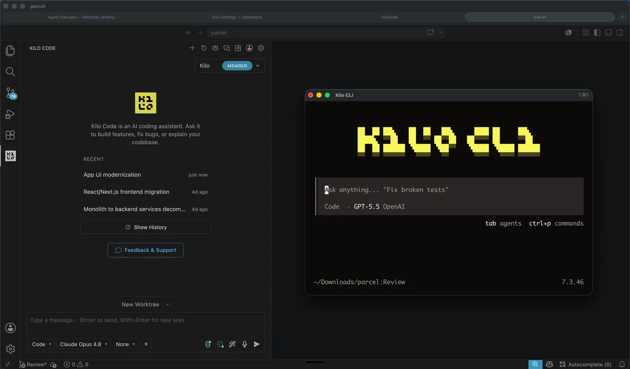 Kilo Code 官方示例中的 VS Code 与 CLI 界面